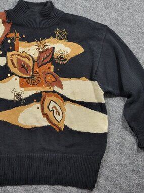Vintage 1993 I.B. Diffusion Fall Knit Turtleneck Sweater Embellished Beaded